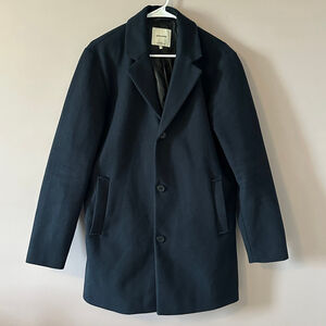 Men's Jack & Jones Black Pea Coat Size L JJTYSON Wool-Blend Style Jacket